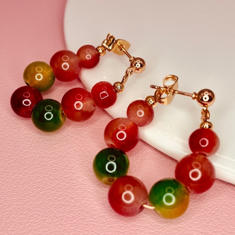 Natural Stones Beaded Jacket Style Hoop Earrings